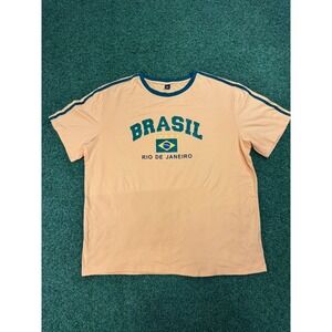 Manfinity Brasil Rio de Janeiro Ringer T-Shirt Mens 2XL Yellow Green Graphic Tee